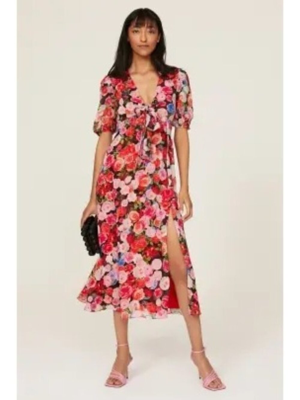 R-99. Ieena for Mac Duggal Floral Puff Sleeve Dress